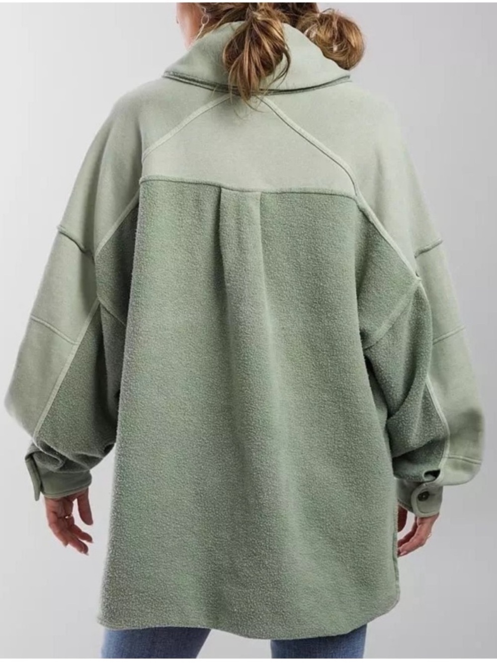 Free People Jordan Slouchy Reversed Fleece Sage Green Jacket Small - Picture 3 of 9